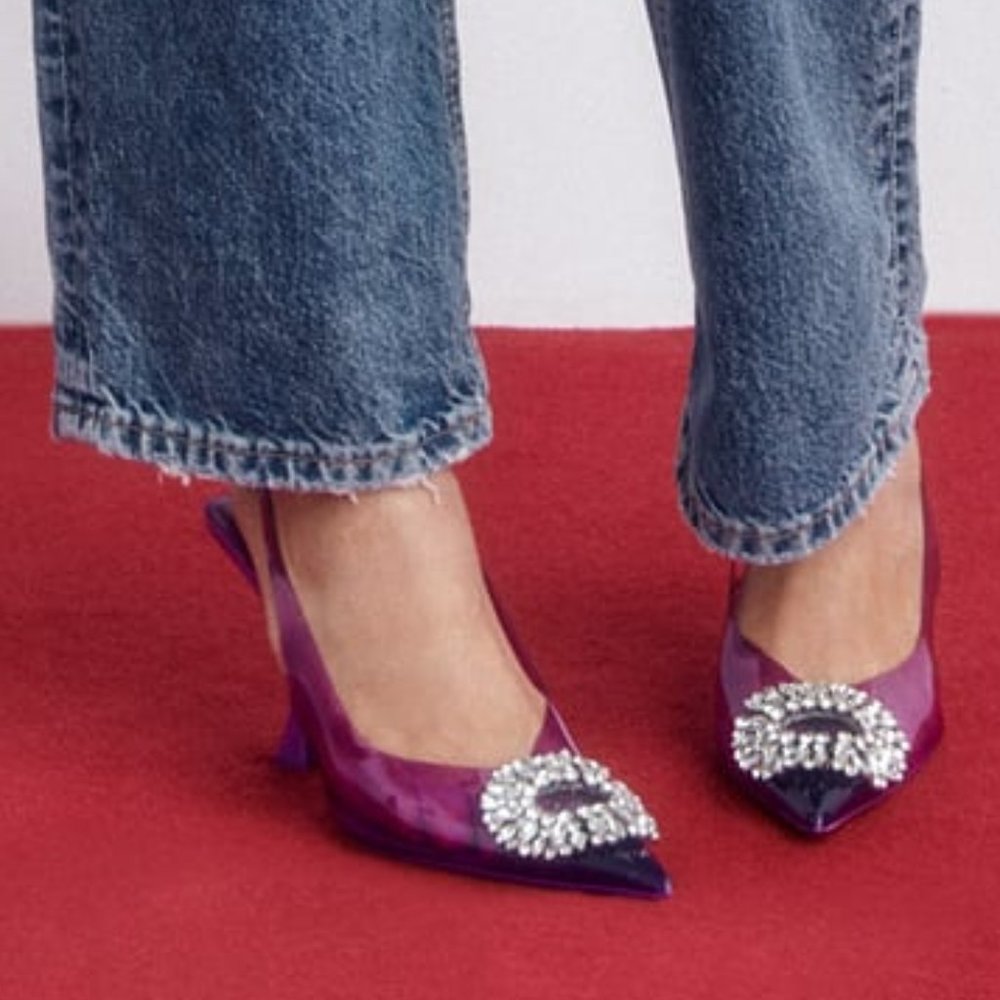 Zara Embellished Vinyl Heels Violet Size 8 NWT - Picture 10 of 11